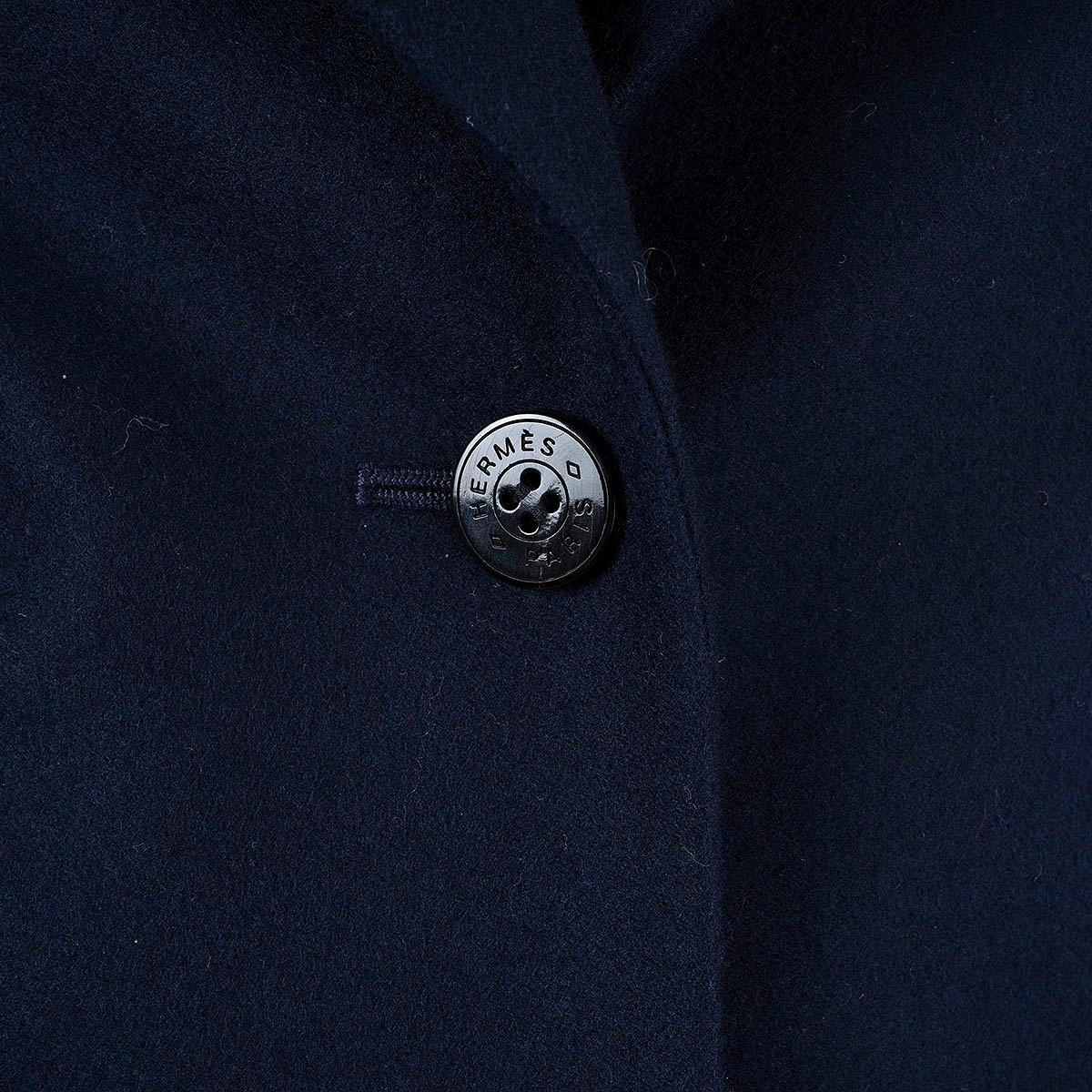 HERMES navy blue wool OVERSIZED LAPEL Blazer Jacket 34 XXS For Sale 2
