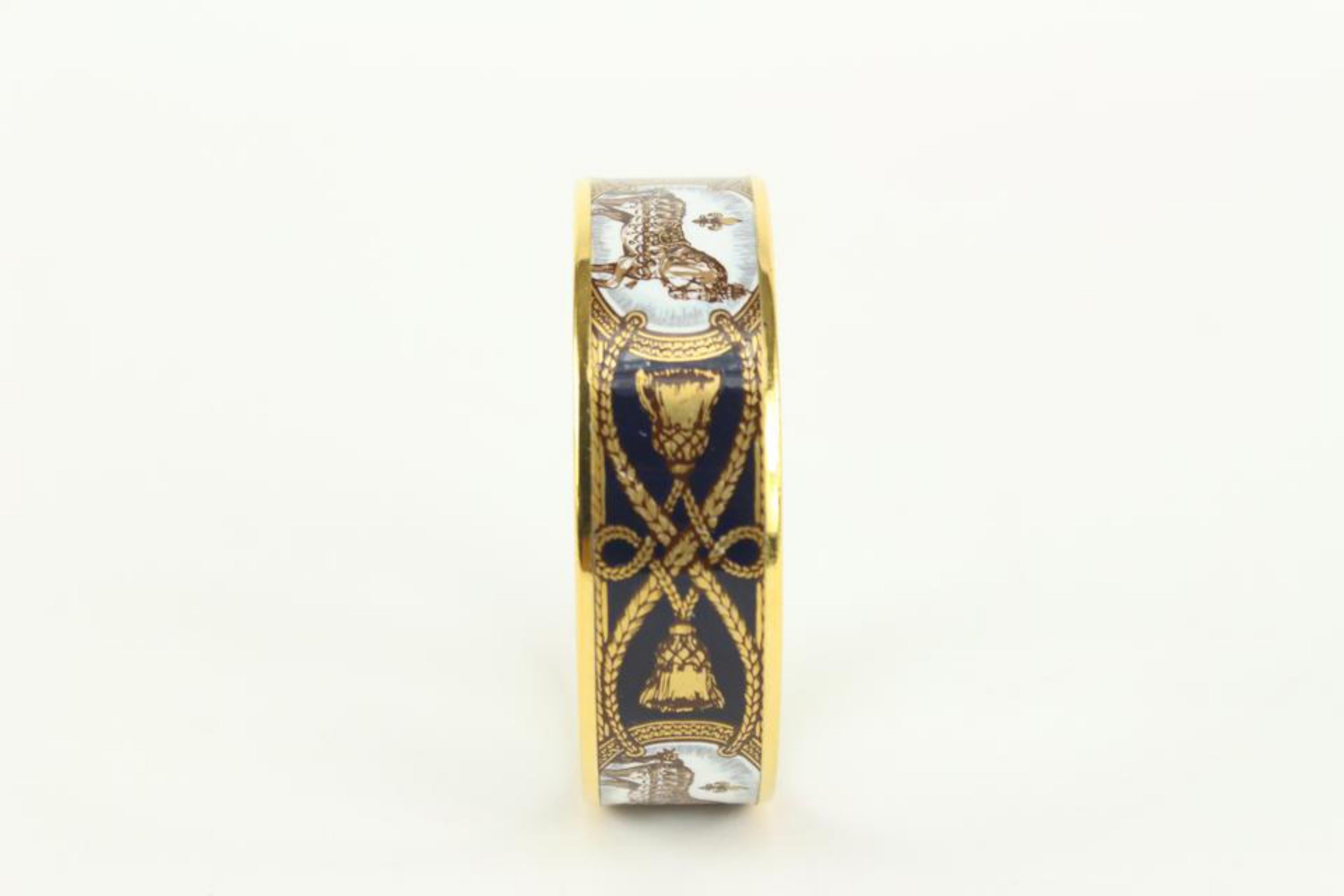 Hermès Navy Blue x Gold Horse Motif Cloisonne Bangle Bracelet Cuff 105h21 5