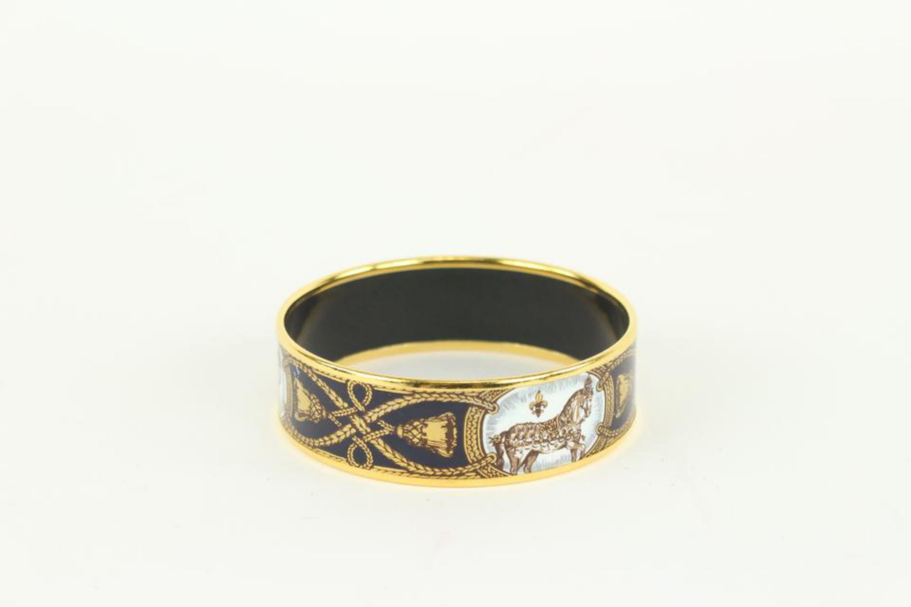 Hermès Navy Blue x Gold Horse Motif Cloisonne Bangle Bracelet Cuff 105h21 6