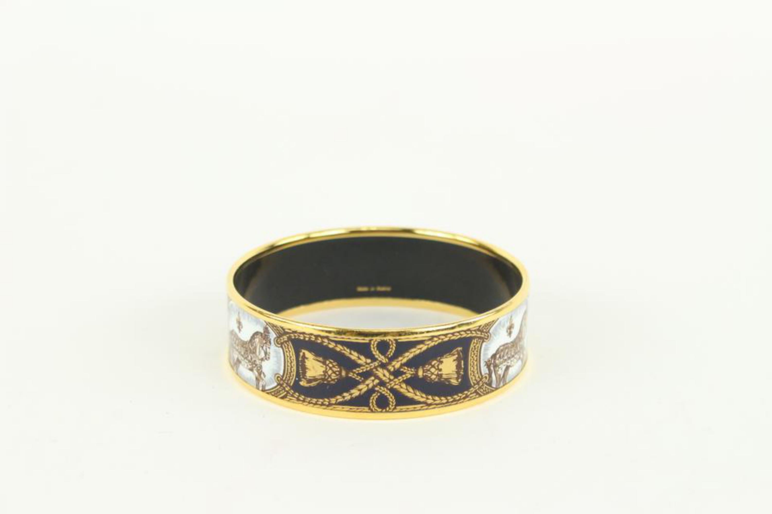 Hermès Navy Blue x Gold Horse Motif Cloisonne Bangle Bracelet Cuff 105h21 7