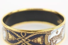 Hermès Navy Blue x Gold Horse Motif Cloisonne Bangle Bracelet Cuff 105h21