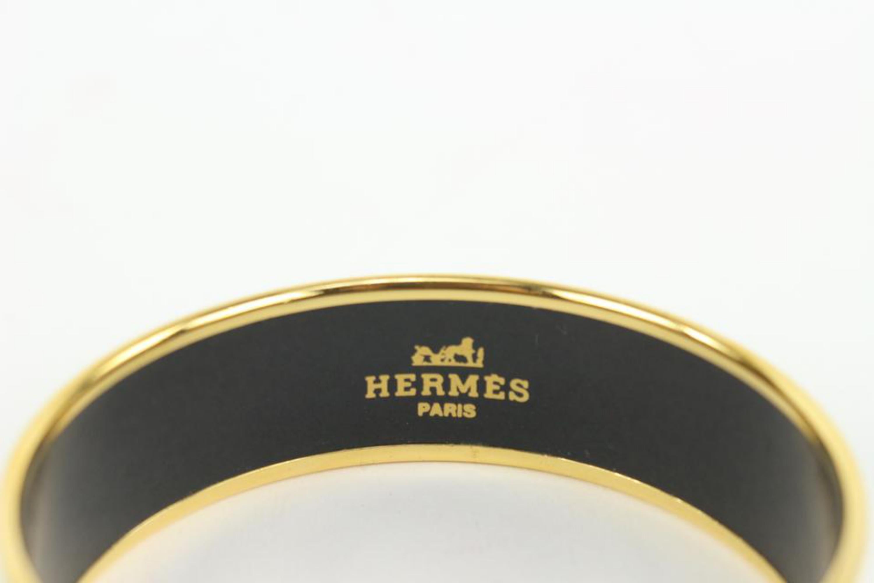 Women's Hermès Navy Blue x Gold Horse Motif Cloisonne Bangle Bracelet Cuff 105h21