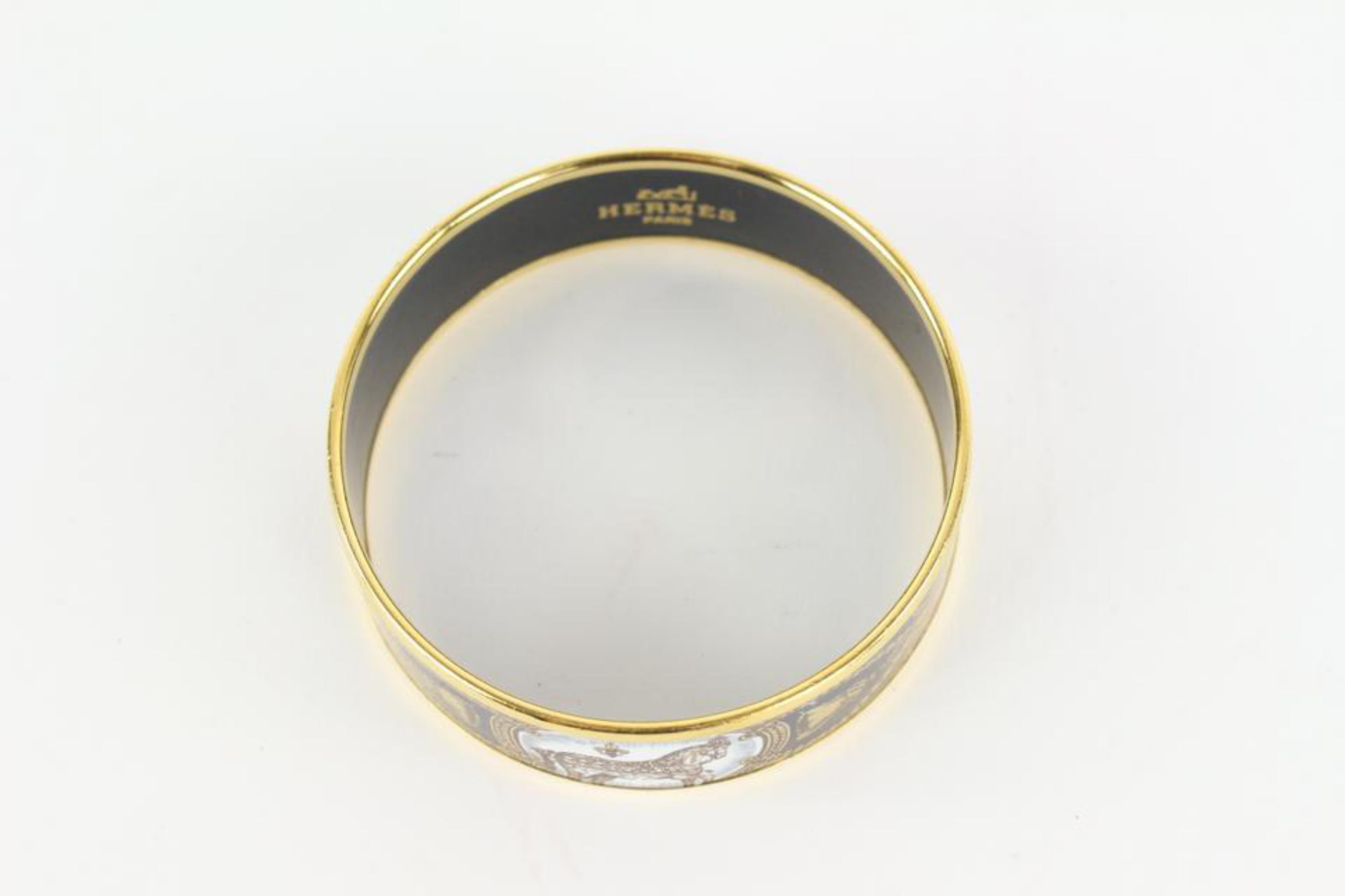 Hermès Navy Blue x Gold Horse Motif Cloisonne Bangle Bracelet Cuff 105h21 3