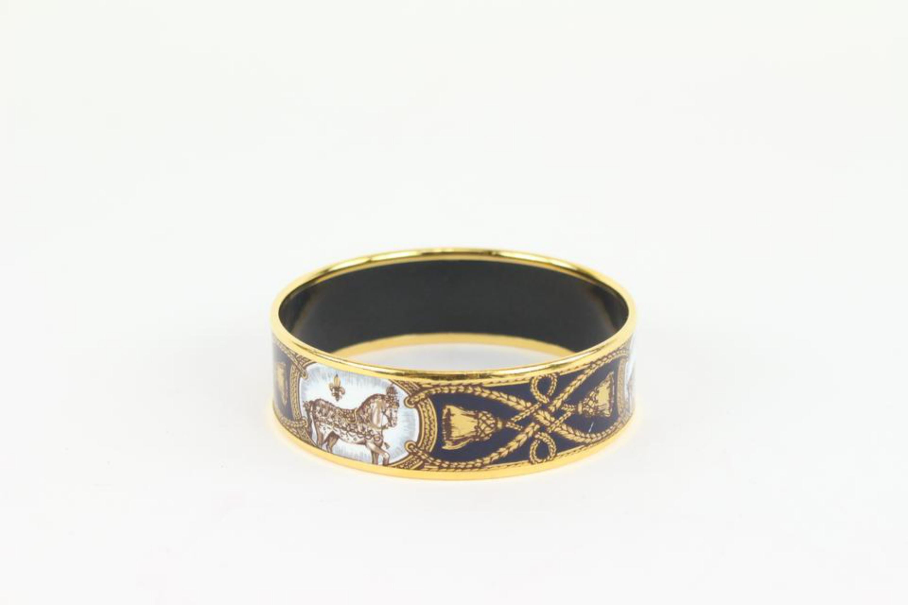 Hermès Navy Blue x Gold Horse Motif Cloisonne Bangle Bracelet Cuff 105h21 4
