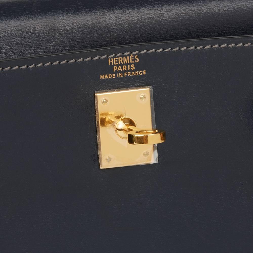1991 Hermes Navy Box Calf Leather Mini Kelly 20 In Good Condition In Bishop's Stortford, Hertfordshire