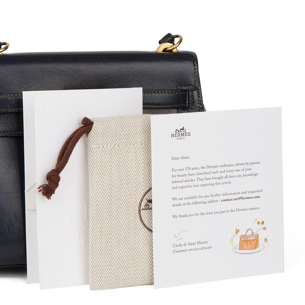 1991 Hermes Navy Box Calf Leather Mini Kelly 20 2