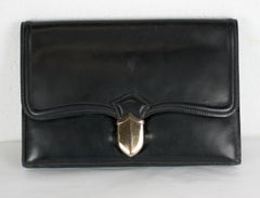 Hermes Navy Calf Pan Clutch with Sterling Silver Hardware