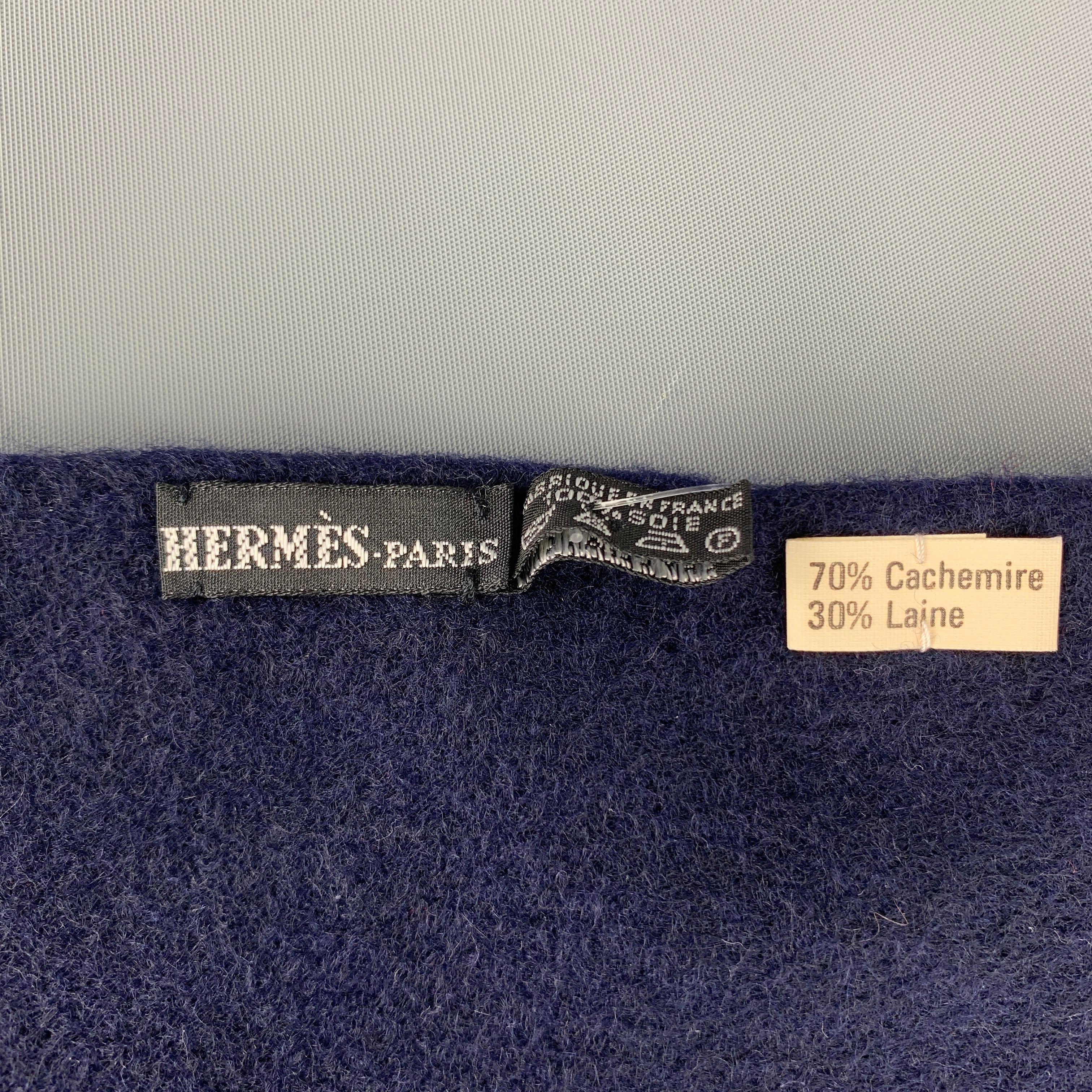 Men's HERMES Navy Cashmere / Wool Printed Scarf