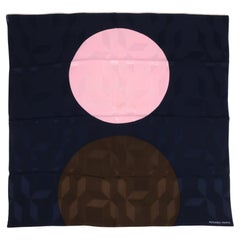 Hermès Navy, Chocolate & Pink Silk Façonné Graphique 70 Scarf