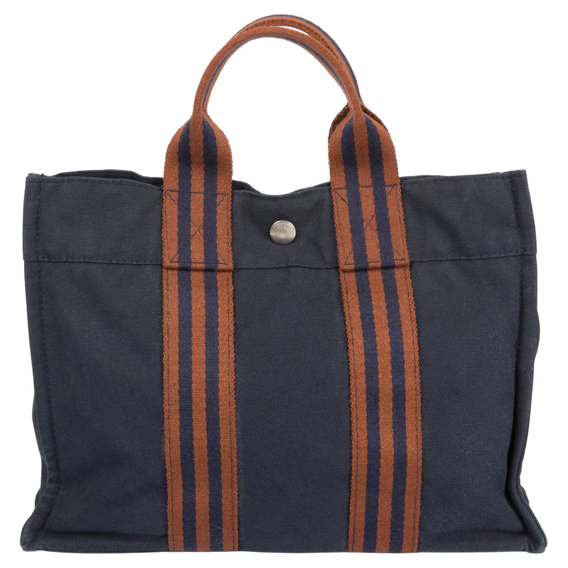 Hermes Navy Cotton Canvas Toto PM Tote Bag