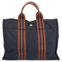 Hermes Navy Cotton Canvas Toto PM Tote Bag