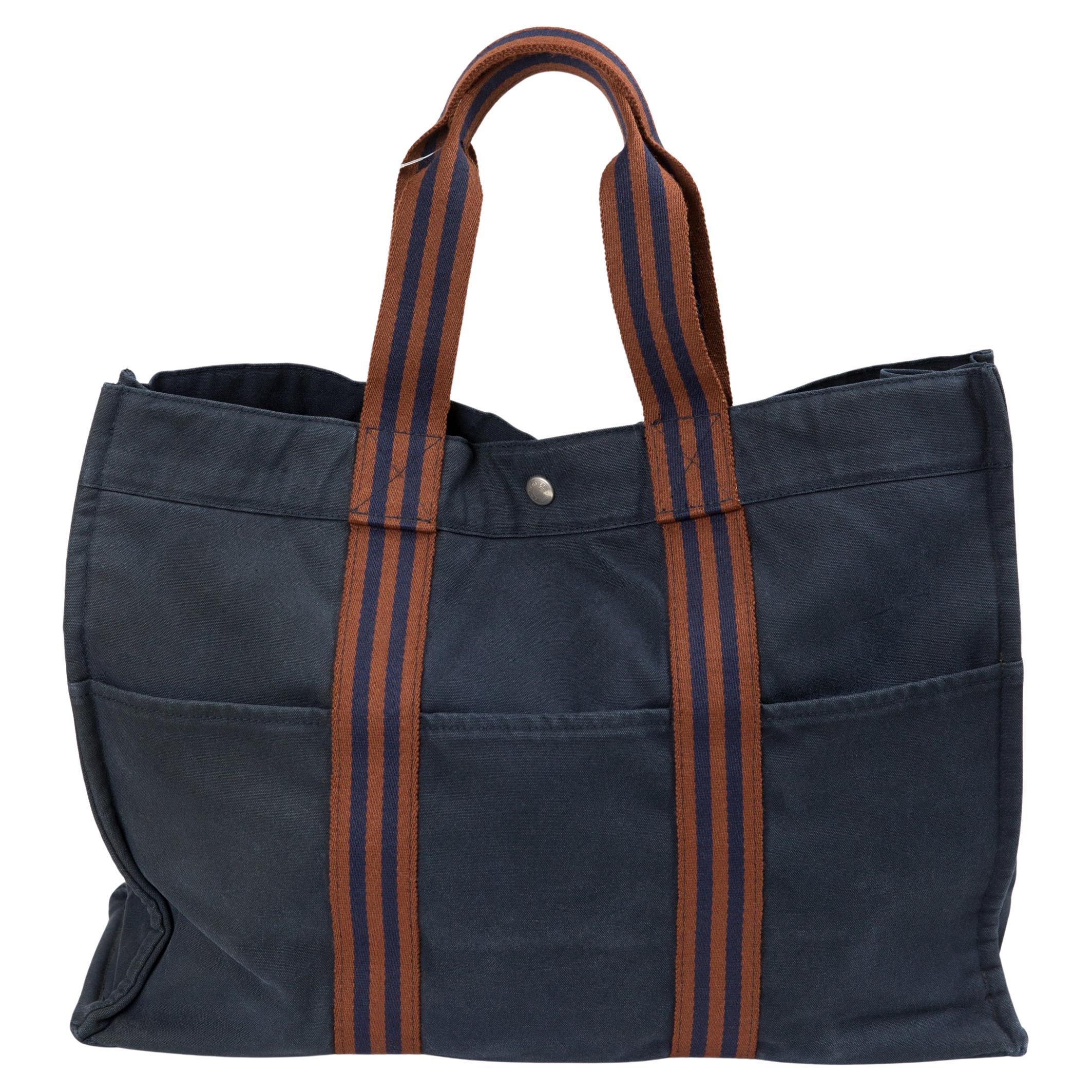 Hermes Navy Cotton Toto GM Large Tote Bag