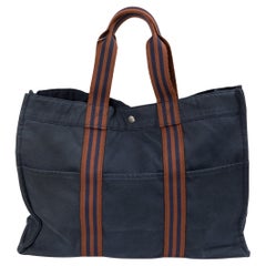 Hermes Navy Cotton Toto GM Large Tote Bag