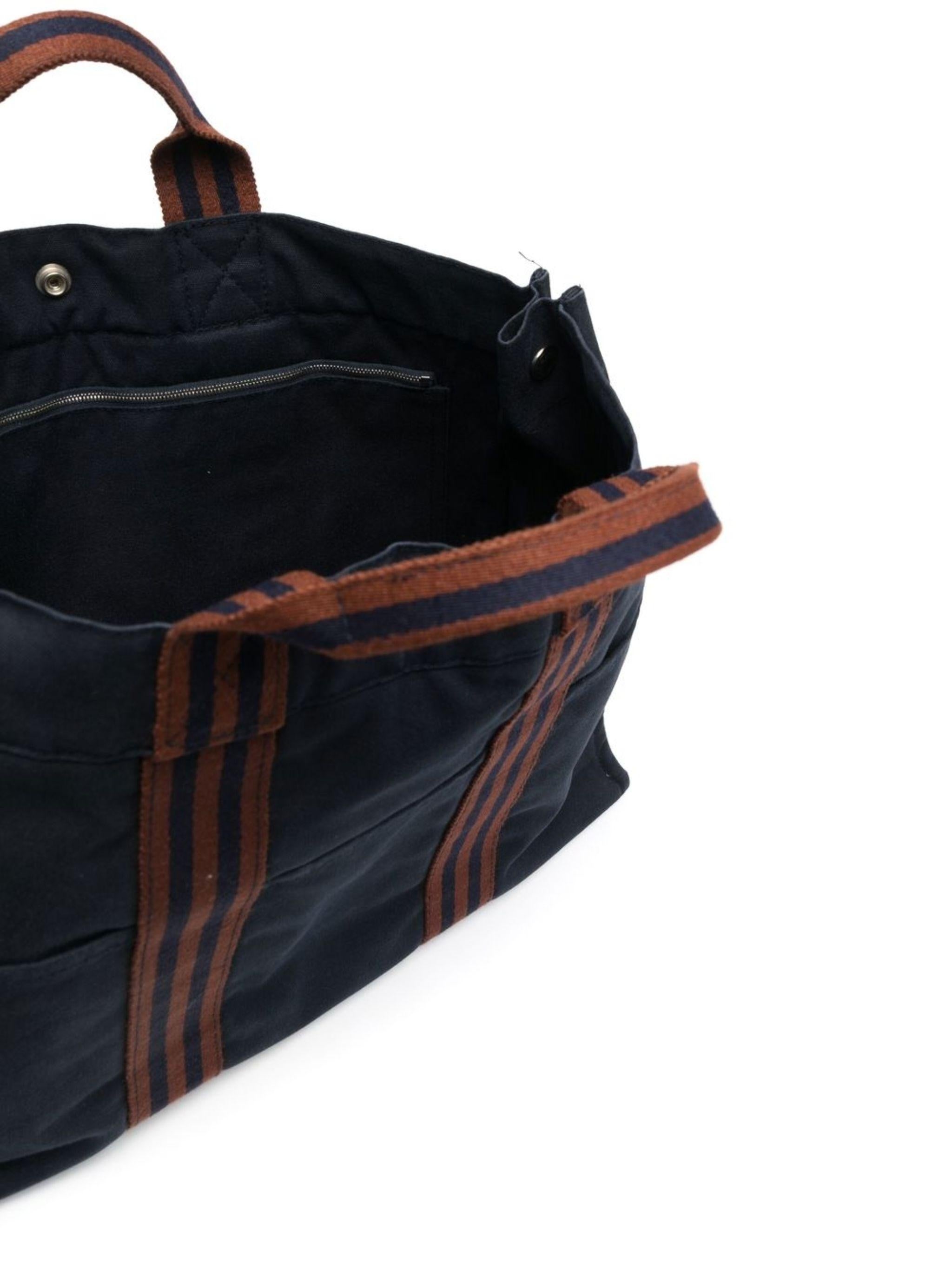 Black Hermes Navy cotton Toto Medium Tote Bag For Sale