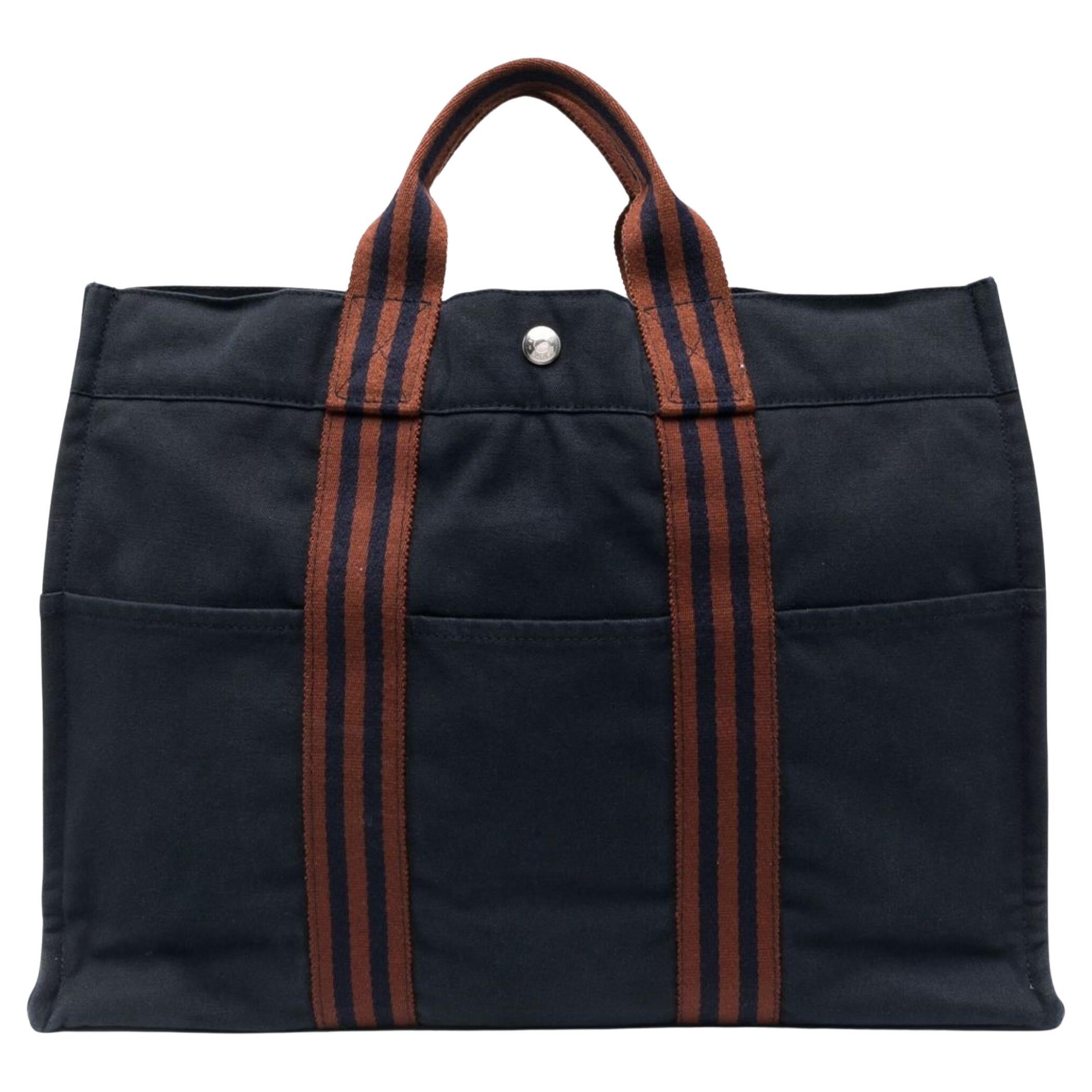 Hermes Navy cotton Toto Medium Tote Bag For Sale