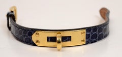 Hermès Navy Crocodile and 18 Karat Gold-Plated Kelly Watchband