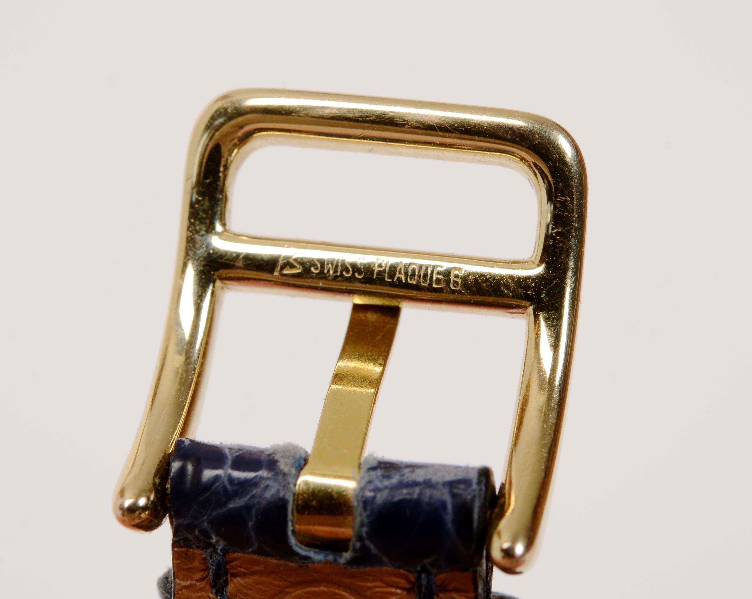 Hermès Navy Crocodile and 18 Karat Gold-Plated Kelly Watchband For Sale 3