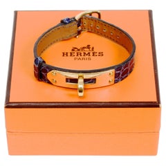 Hermès Navy Crocodile and 18 Karat Gold-Plated Kelly Watchband