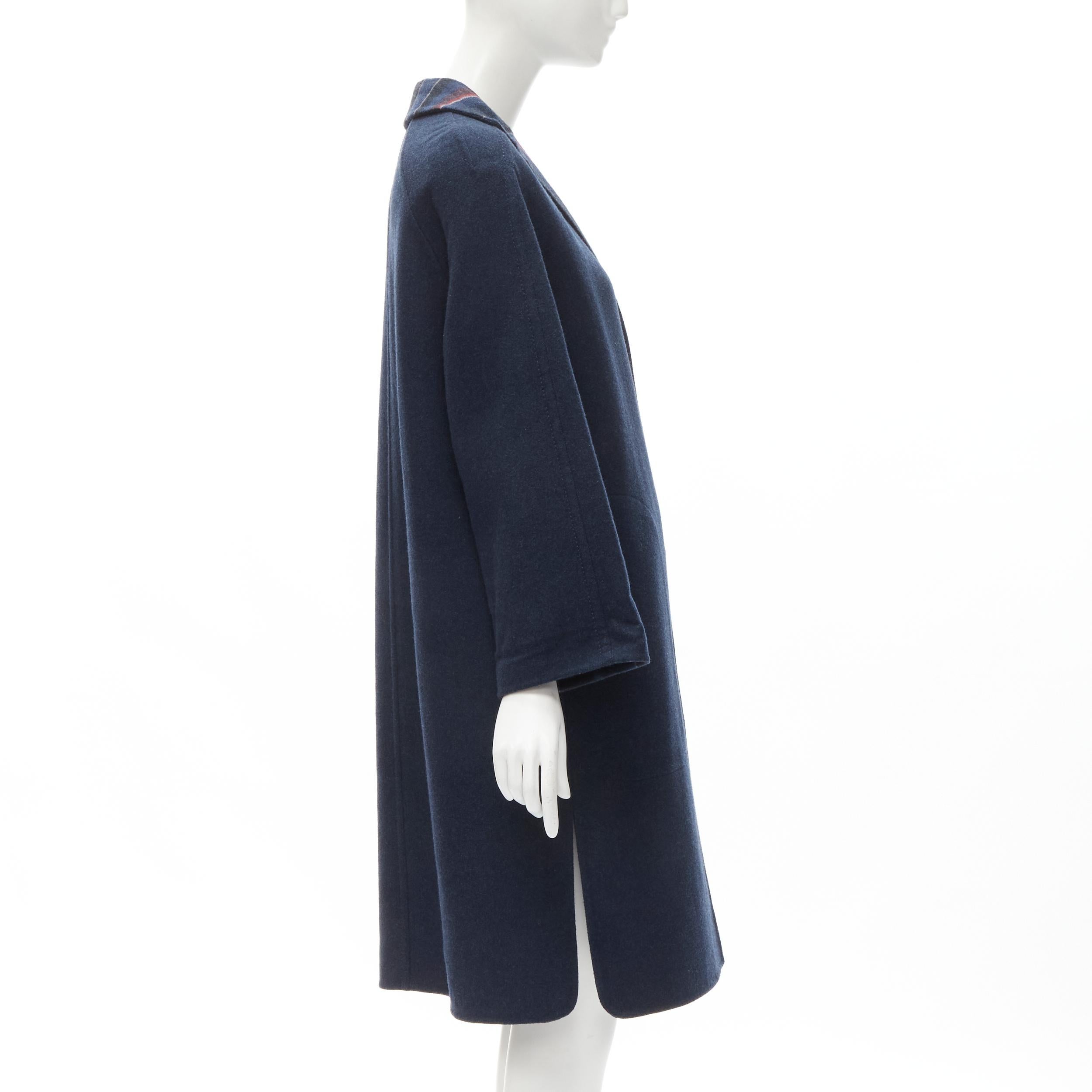 HERMES navy double faced virgin wool cashmere stripe lining maxi coat FR34 XS 1