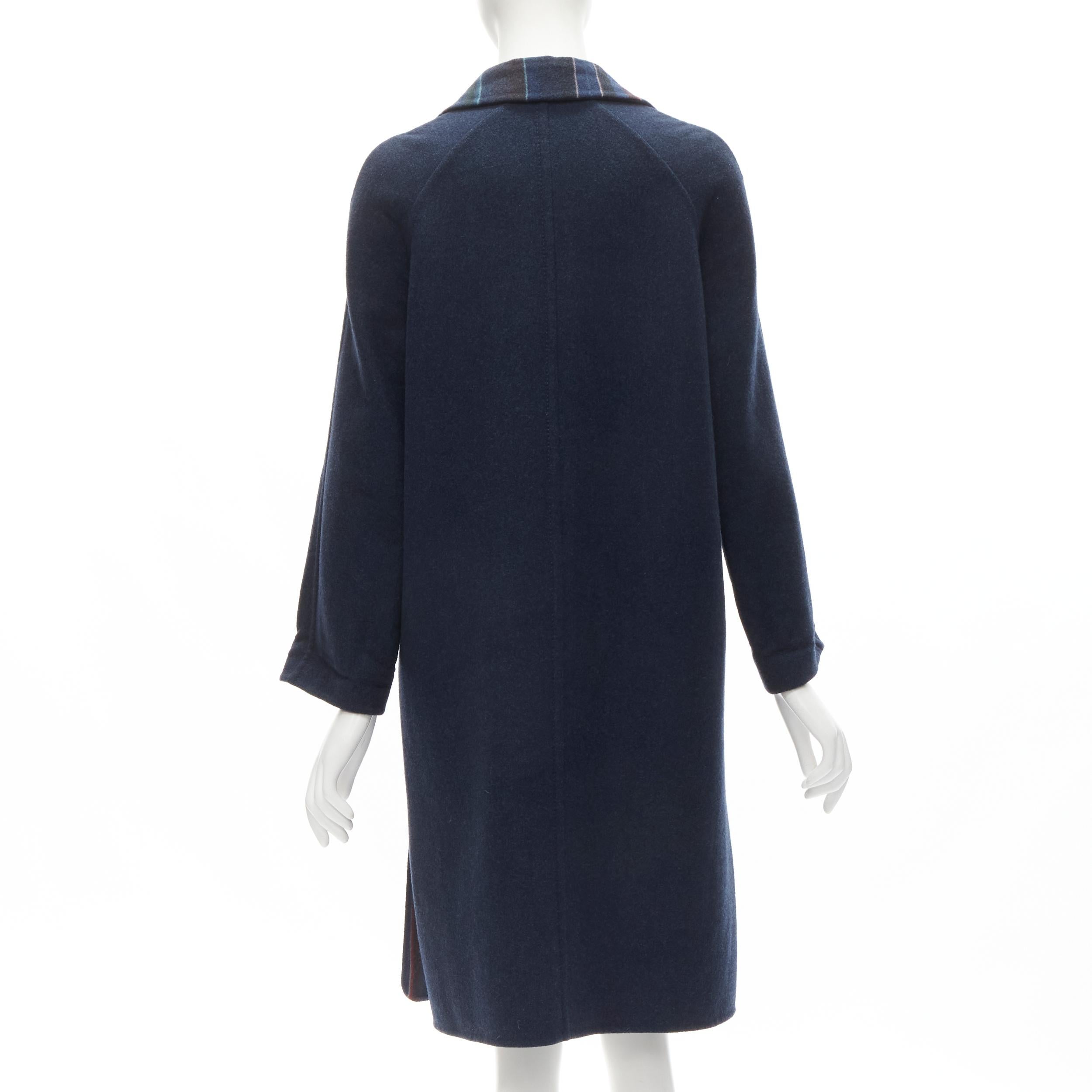 HERMES navy double faced virgin wool cashmere stripe lining maxi coat FR34 XS 2