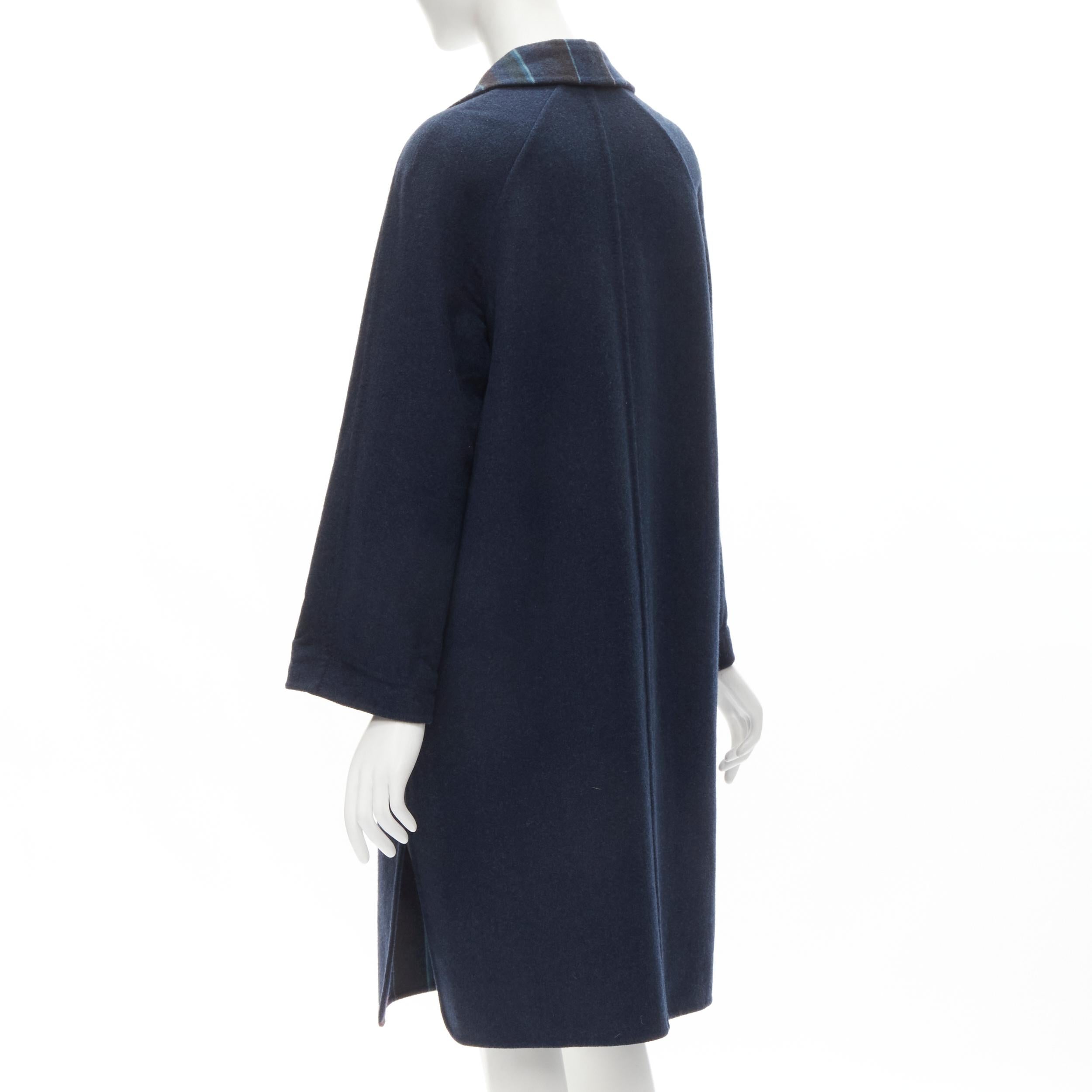 HERMES navy double faced virgin wool cashmere stripe lining maxi coat FR34 XS 3