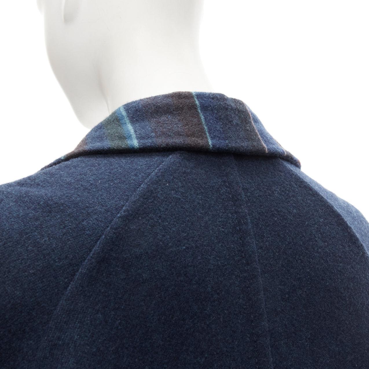 HERMES navy double faced virgin wool cashmere stripe lining maxi coat FR34 XS 4