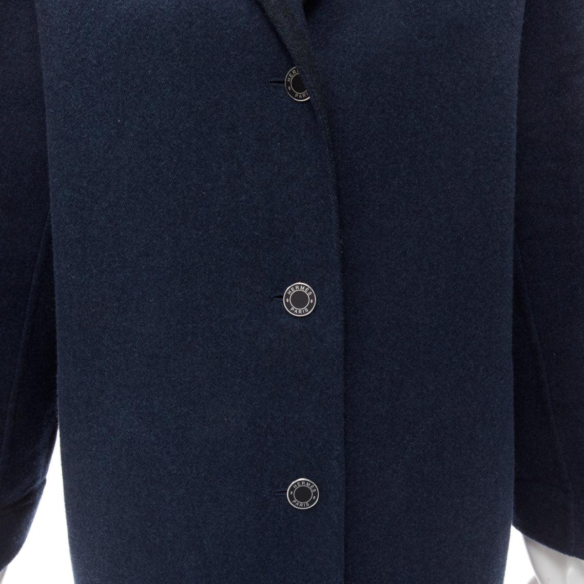 HERMES navy double faced virgin wool cashmere stripe lining maxi coat FR34 XS 5