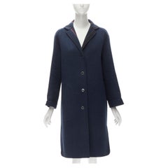 HERMES navy double faced virgin wool cashmere stripe lining maxi coat FR34 XS
