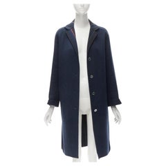 HERMES navy double faced virgin wool cashmere stripe lining maxi coat FR34 XS