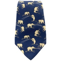 HERMES Navy Elephant Print Silk Tie 7111 OA