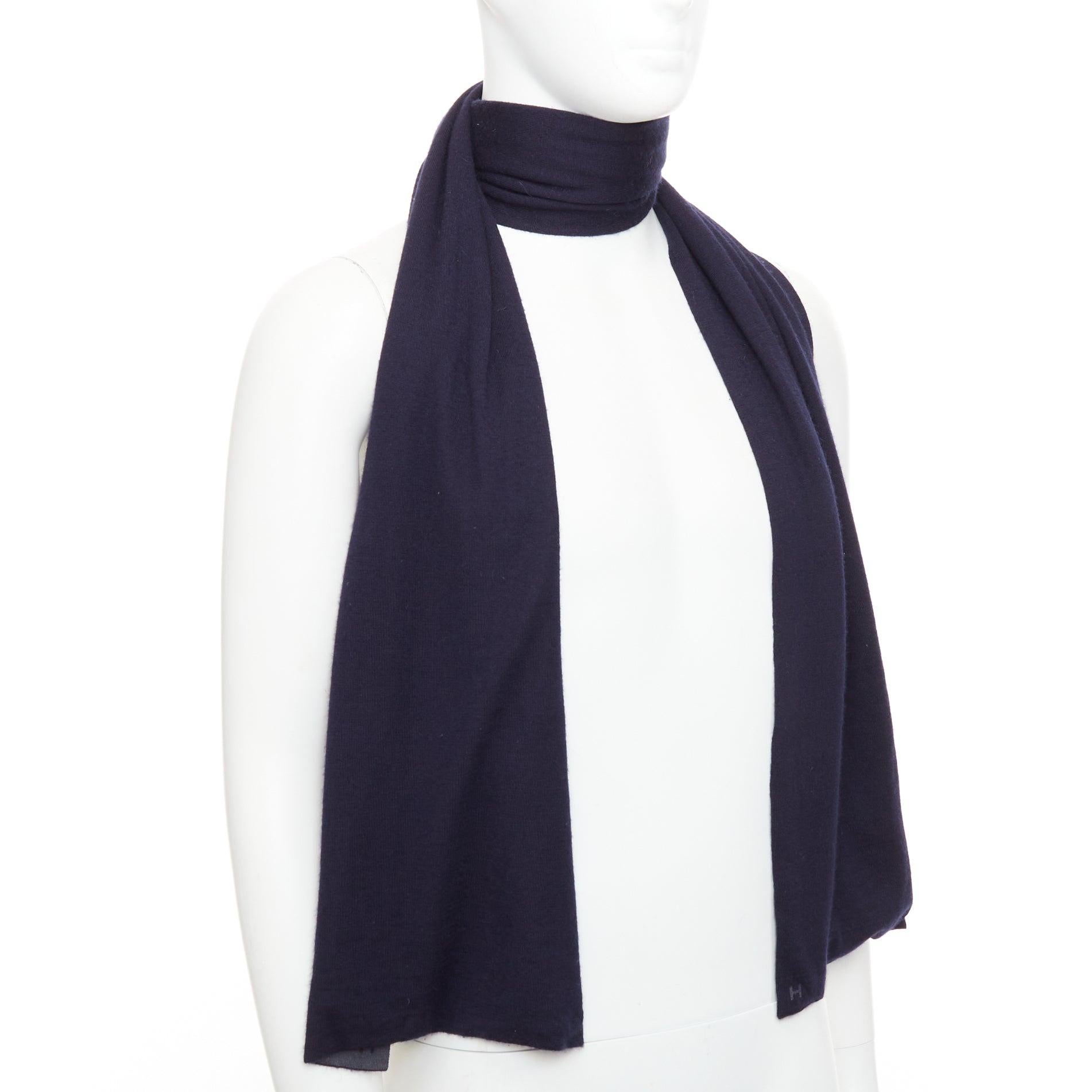 HERMES Marinegrauer Kaschmir-Seiden-Wendeschal mit H-Anagramm, langes Jersey-Tuch (Schwarz) im Angebot