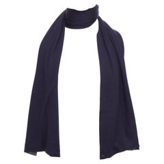 HERMES navy grey cashmere silk reversible H anagram long jersey scarf