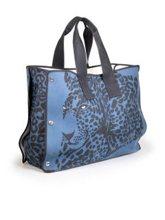 Hermès Navy Leopard Pattern Large Tote Bag
