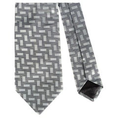 HERMES Navy Light Blue Geometric Silk Tie