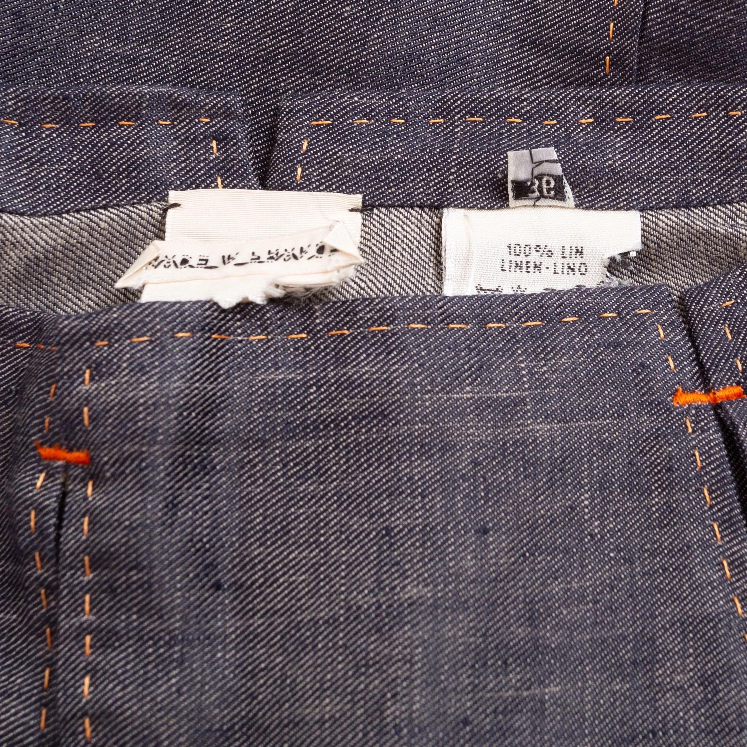 Hermès - Jupe trapèze plissée en lin marine en vente 2