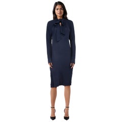 Hermès Navy Midi Neck Tie Dress Size XS