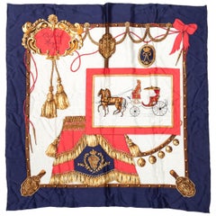 Hermes Navy & Multicolor 'Caleche Royale' Silk Scarf