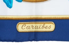Hermes Navy & Multicolor Caraibes Motif Silk Scarf