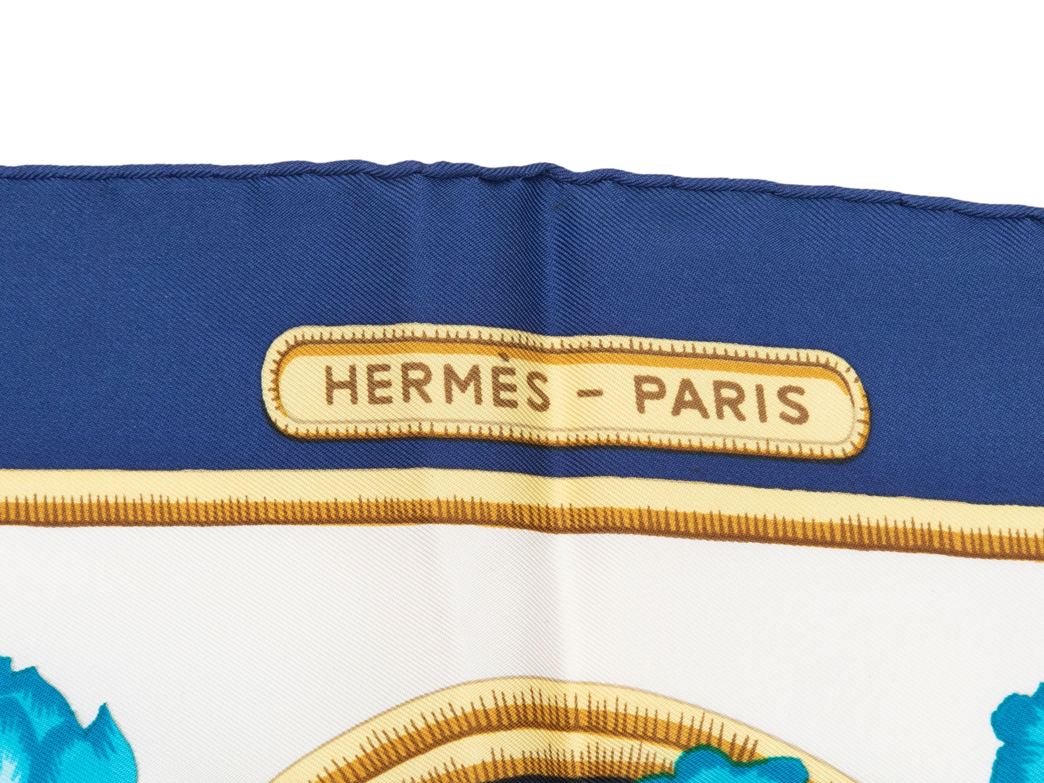 Hermes Navy & Multicolor Caraibes Motif Silk Scarf In Good Condition In New York, NY