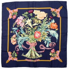 Hermes Navy & Multicolor 'Regina' Silk Scarf