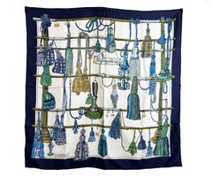 Hermes Navy Passementerie Tassel Scarf