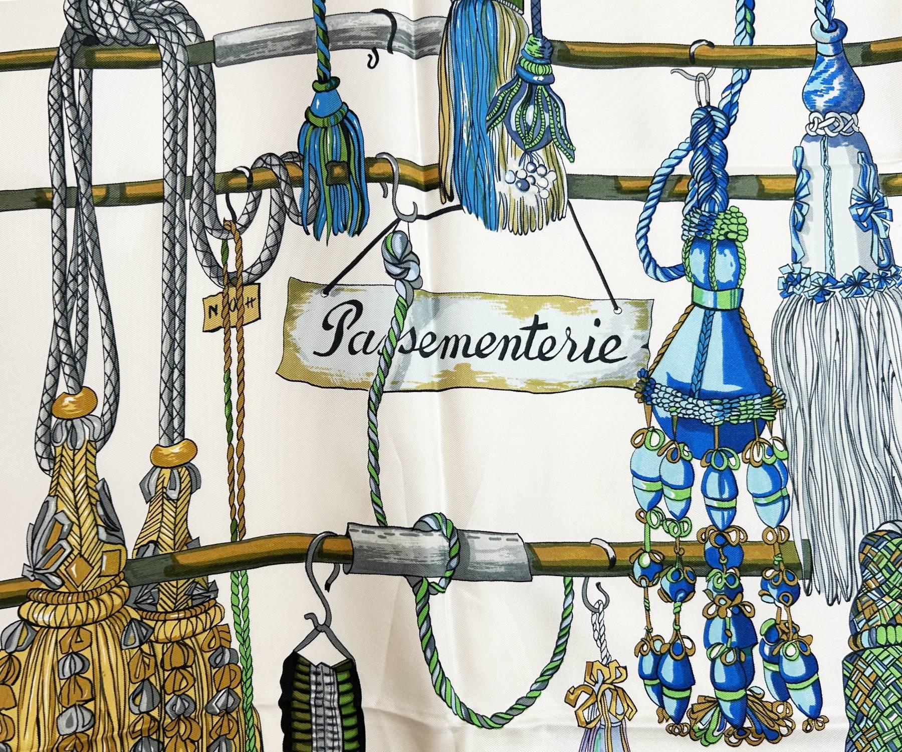 Artisan Hermes Navy Passementerie Tassel Scarf For Sale