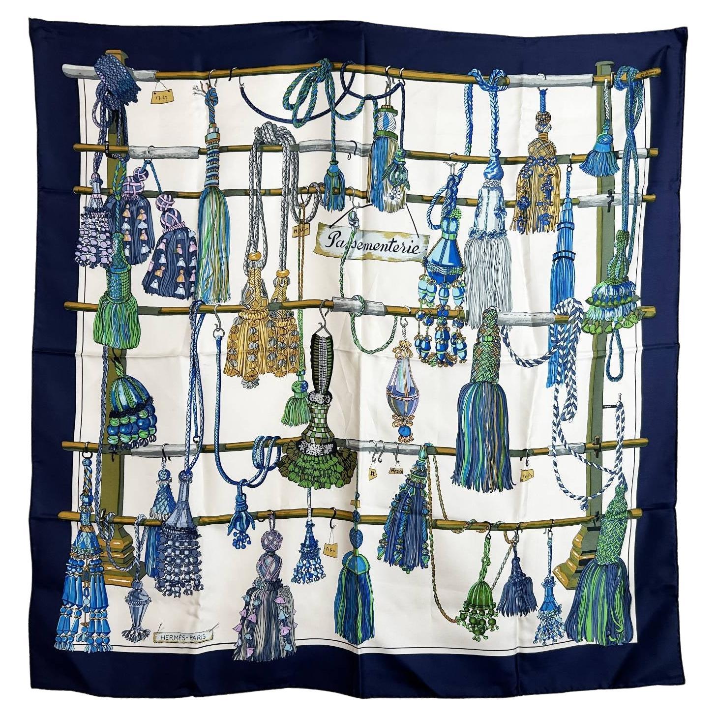 Hermes Navy Passementerie Tassel Scarf For Sale