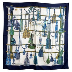 Hermes Navy Passementerie Tassel Scarf