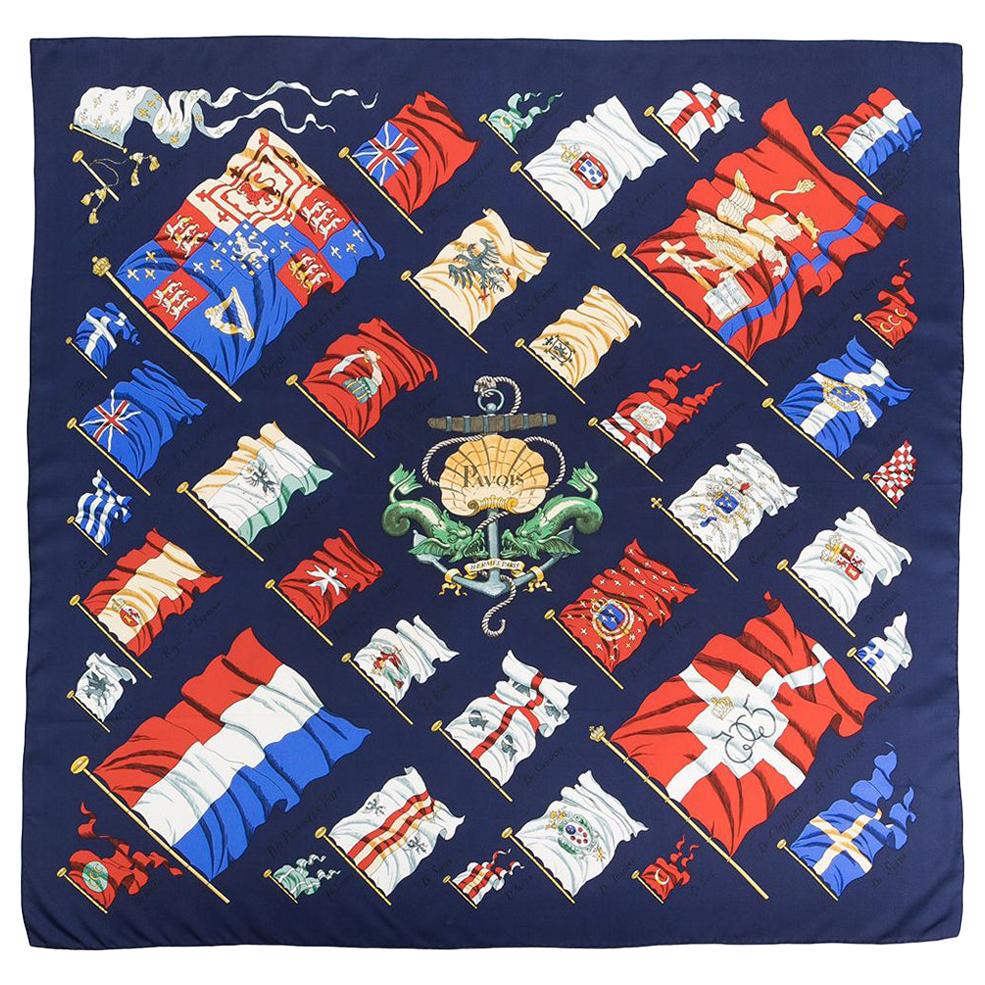 Hermes Navy Pavois by Ledoux Silk Scarf