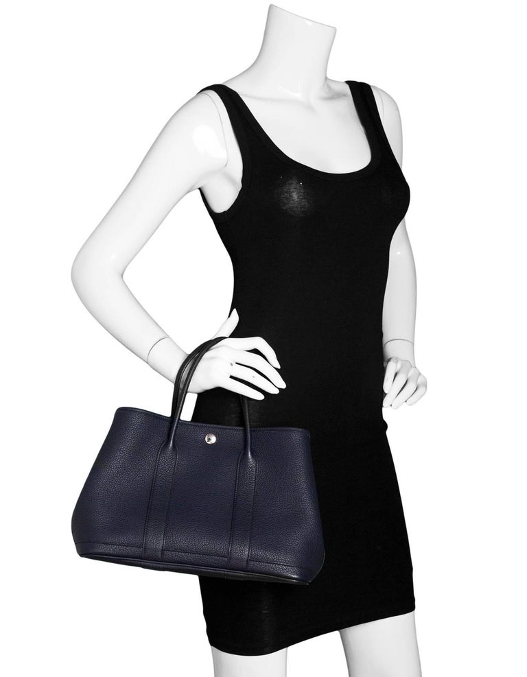 Hermes Navy Pebbled Leather Country Garden Party 30 Bag with Dust Bag For Sale at 1stdibs