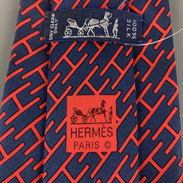 HERMES Navy and Red Silk Tie at 1stDibs