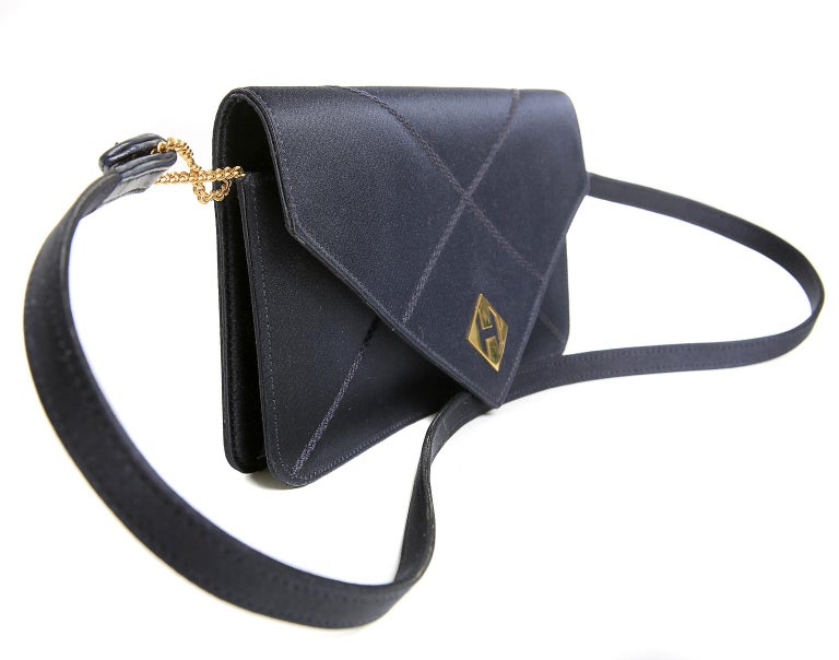 Black Hermès Navy Satin Evening Bag For Sale