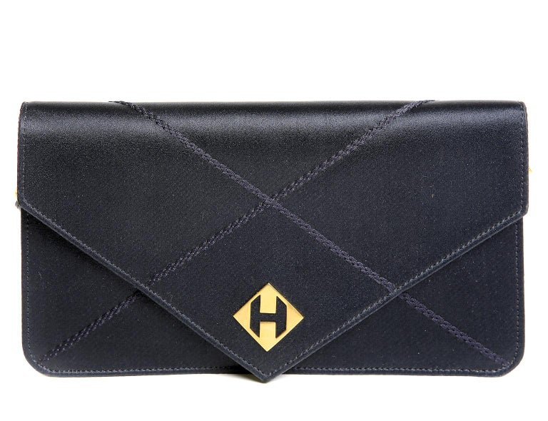Hermès Navy Satin Evening Bag In Excellent Condition For Sale In Palm Beach, FL