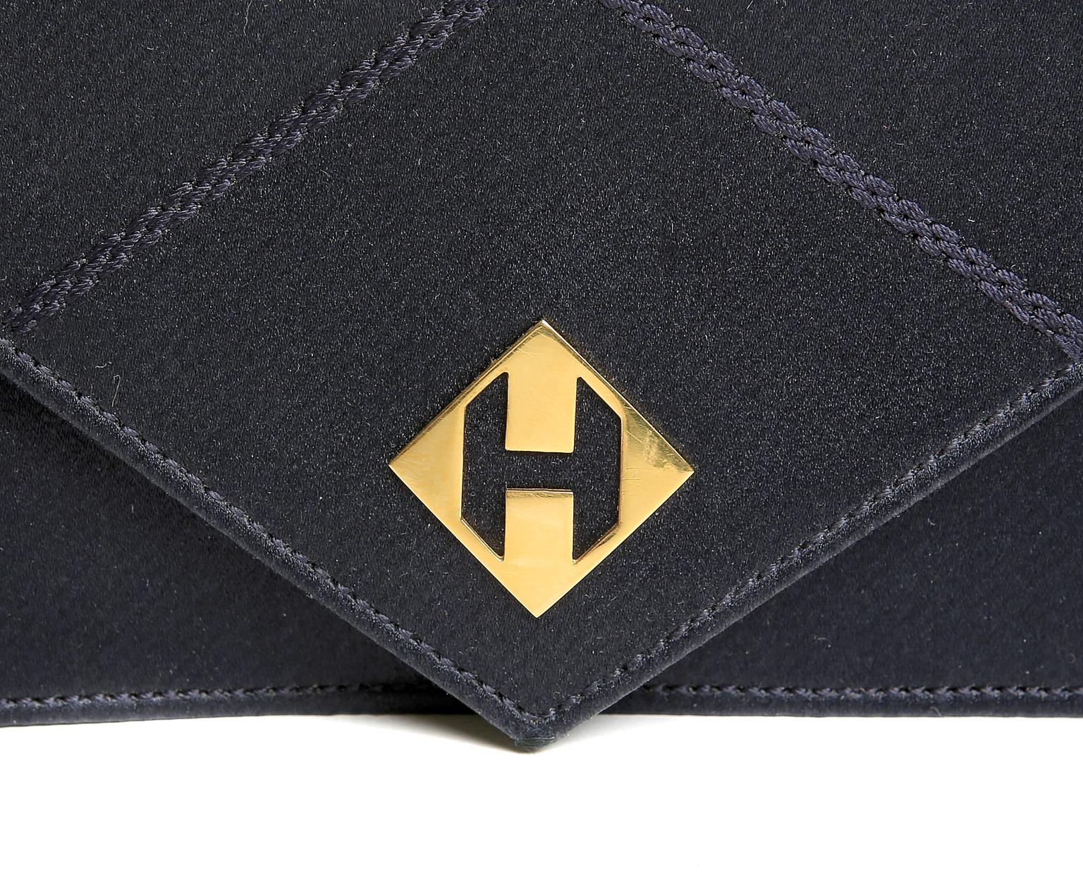 Black Hermès Navy Satin Evening Bag